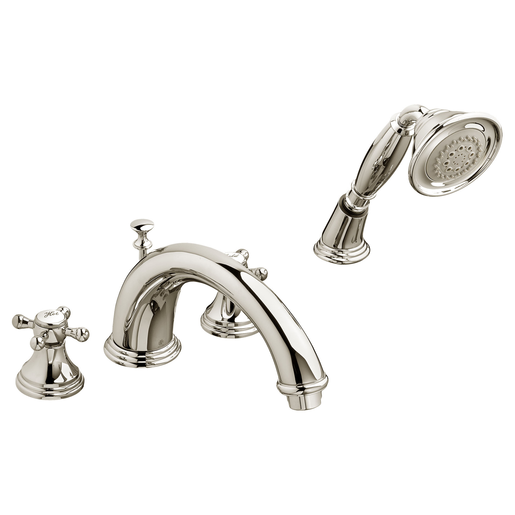 Ashbee 2-Handle Deck Mount Bathtub Faucet with Hand Shower and Cross Handles